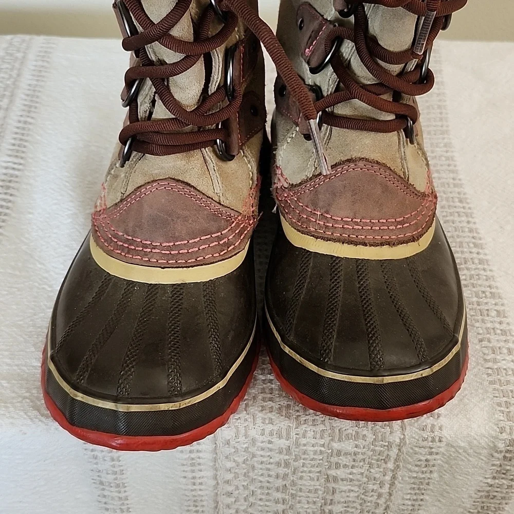 SOREL waterproof faux fur lined boots genuine leather rubber winter boots sz 7